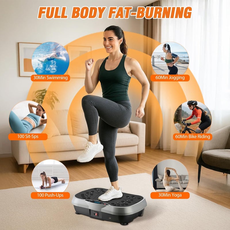 ALSO GO Vibration Plate Exercise Machine, 6 Workout Modes & 120-Level Vibration Platform for Weight Loss/Lymphatic Drainage, 400lbs Capacity Vibration Board with Resistance Bands for Full Body Workout - Image 2